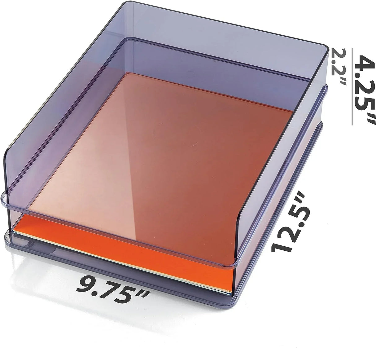 Stackable letter tray for desk organization with dimensions 12.5 x 9.75 x 4.25 inches