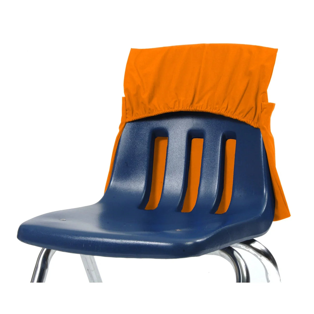 Orange single pocket Seat Sack on blue plastic classroom chair
