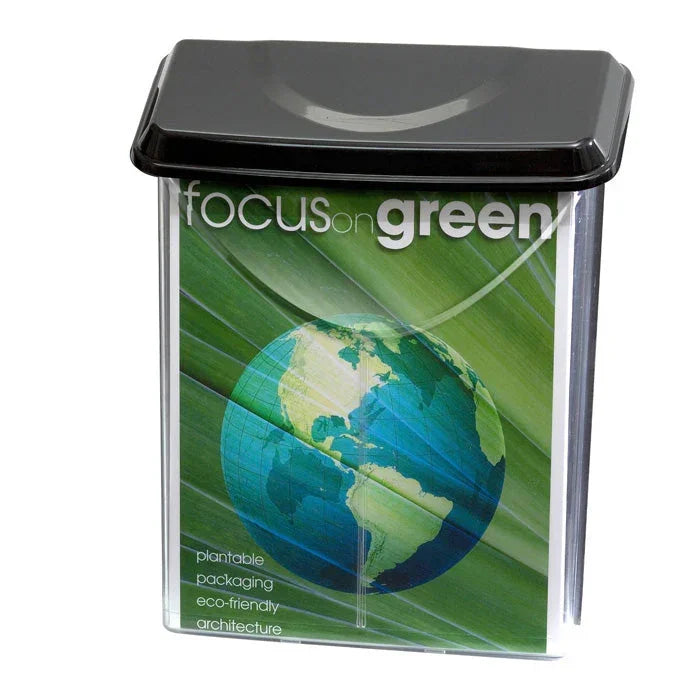 Eco-friendly plantable packaging with green globe design for sustainable office supplies