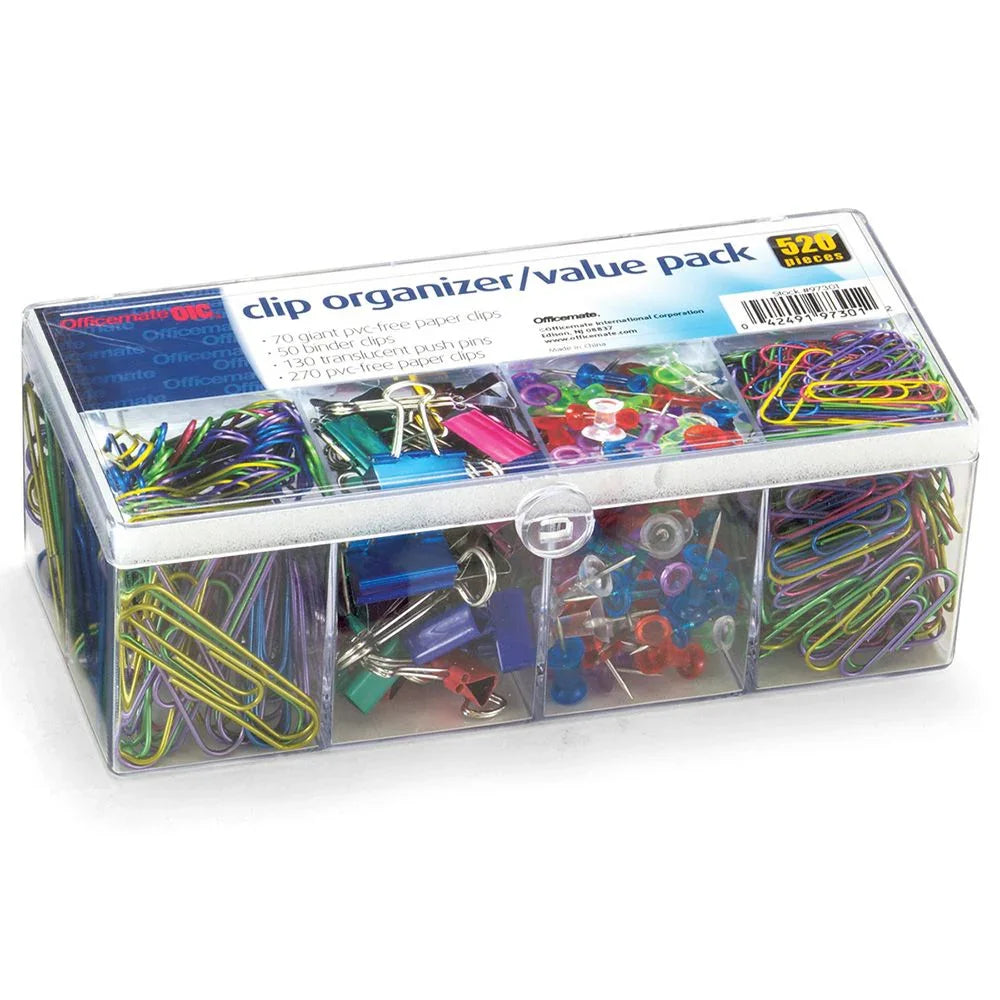 Officemate® Paper Clip and Clamp Value-Pack with Organizer