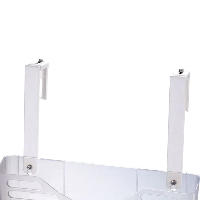 White desk organizer with adjustable brackets for workspace efficiency