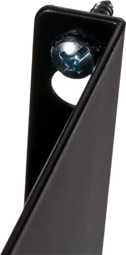 Close-up of a black plastic wall file bracket with mounting screw