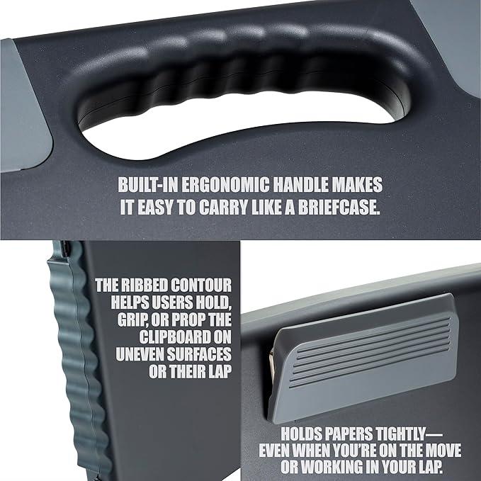 Officemate® Portable Clipboard Storage Case with Handle – Heavy-Duty Plastic Clipboard with Large Capacity, Filing Compartments & Secure Latch (Item 83301)