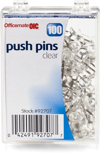 Push Pins, Clear, 100-Peggable Reusable Box