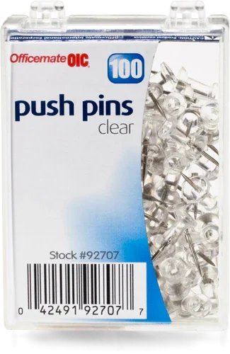 Push Pins, Clear, 100-Peggable Reusable Box