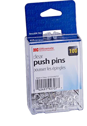 Push Pins, Clear, 100-Peggable Reusable Box