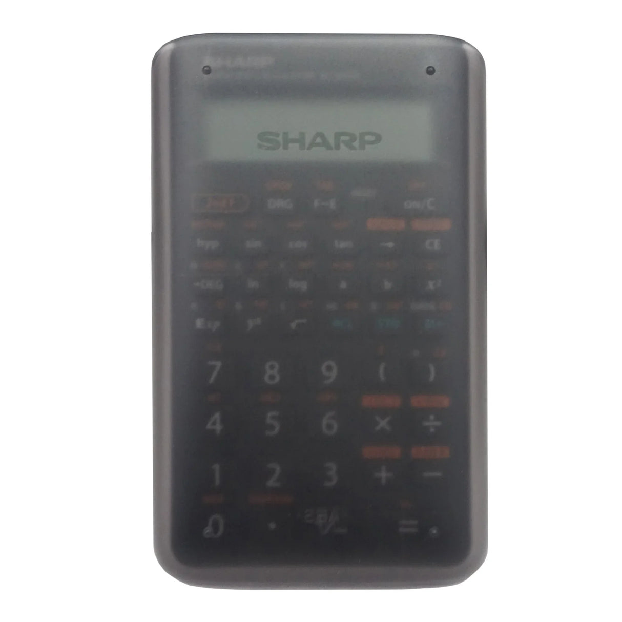 Scientific calculator with protective cover and visible SHARP display
