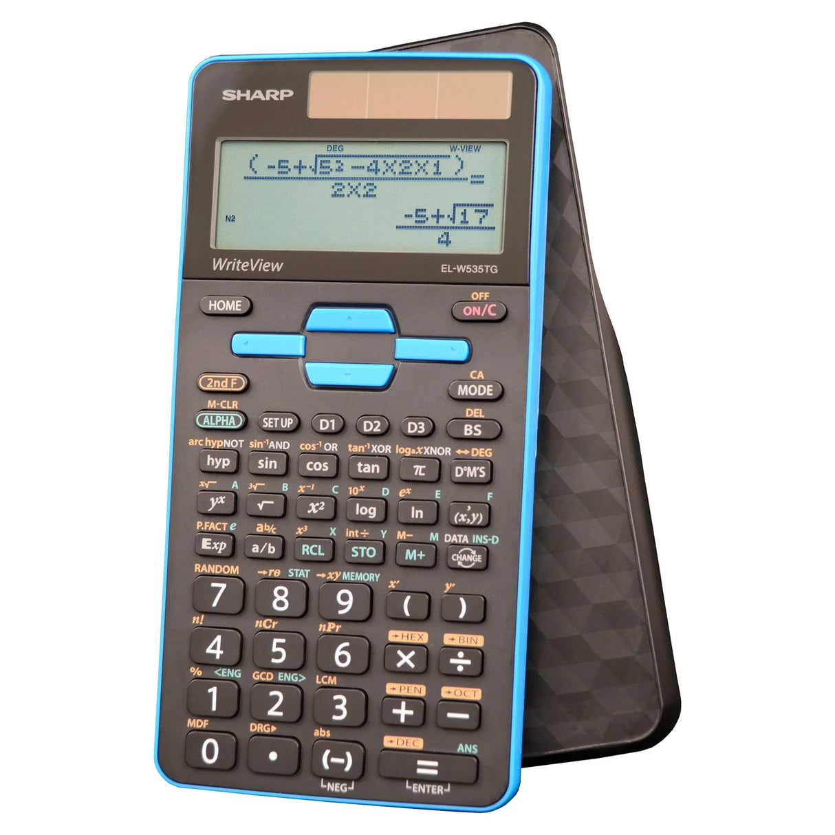 Scientific calculator with 4-line WriteView display and protective cover
