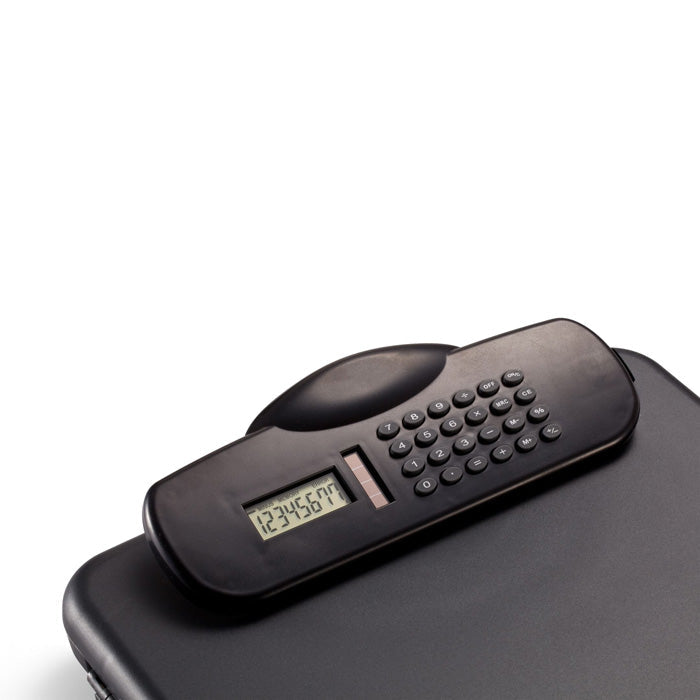 Slim Black Clipboard Storage Box with Calculator