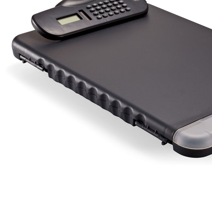 Slim Black Clipboard Storage Box with Calculator