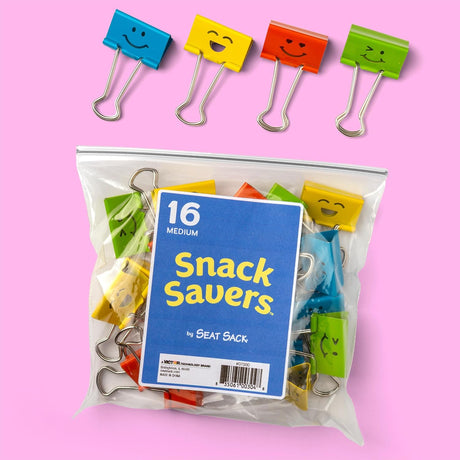 Snack Savers by Seat Sack – 16 Pack Smiley Face Bag Clips for Food Storage, Kitchen Organization & Pantry Essentials