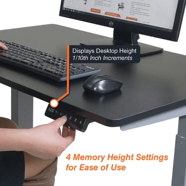Victor® High Rise™ electric standing desk with digital height display and 4 memory settings.