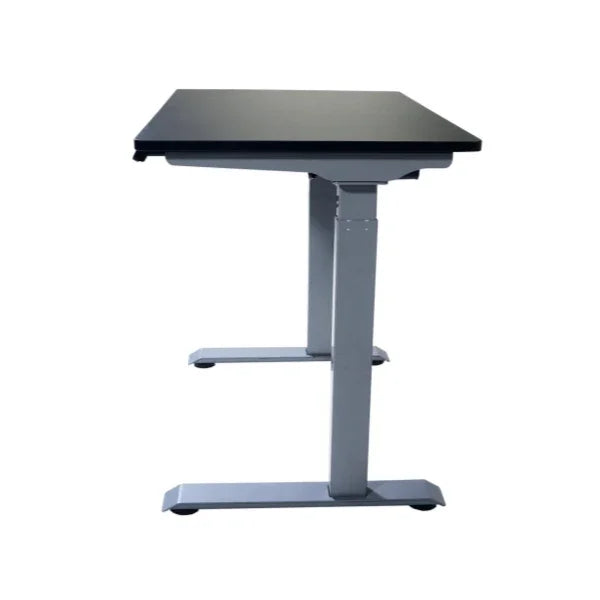 Victor® High Rise™ height adjustable compact electric standing desk with black top and grey frame
