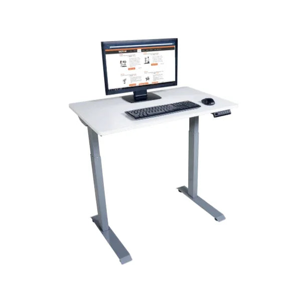 Victor® High Rise™ 36-inch white electric height adjustable standing desk with computer and keyboard
