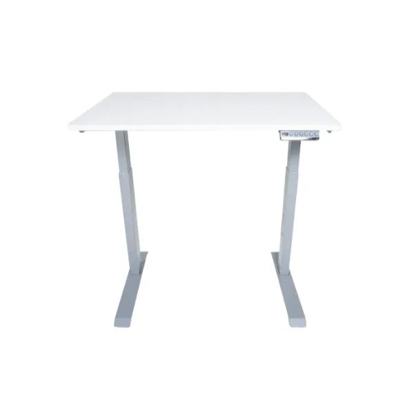Victor® High Rise™ 36-inch white compact electric standing desk with grey adjustable legs