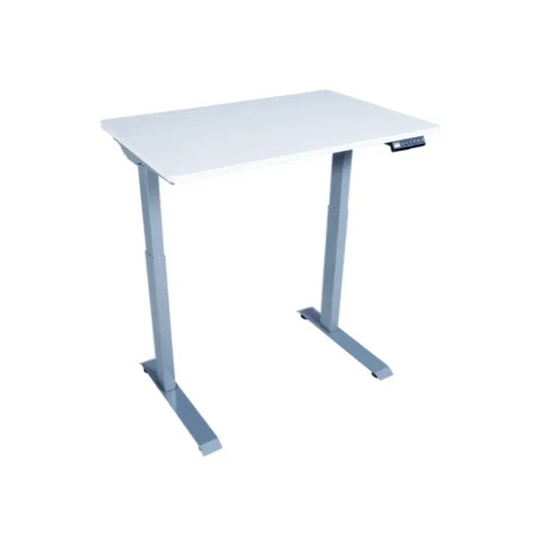 Victor® High Rise™ 36-inch compact electric height adjustable standing desk in white and grey