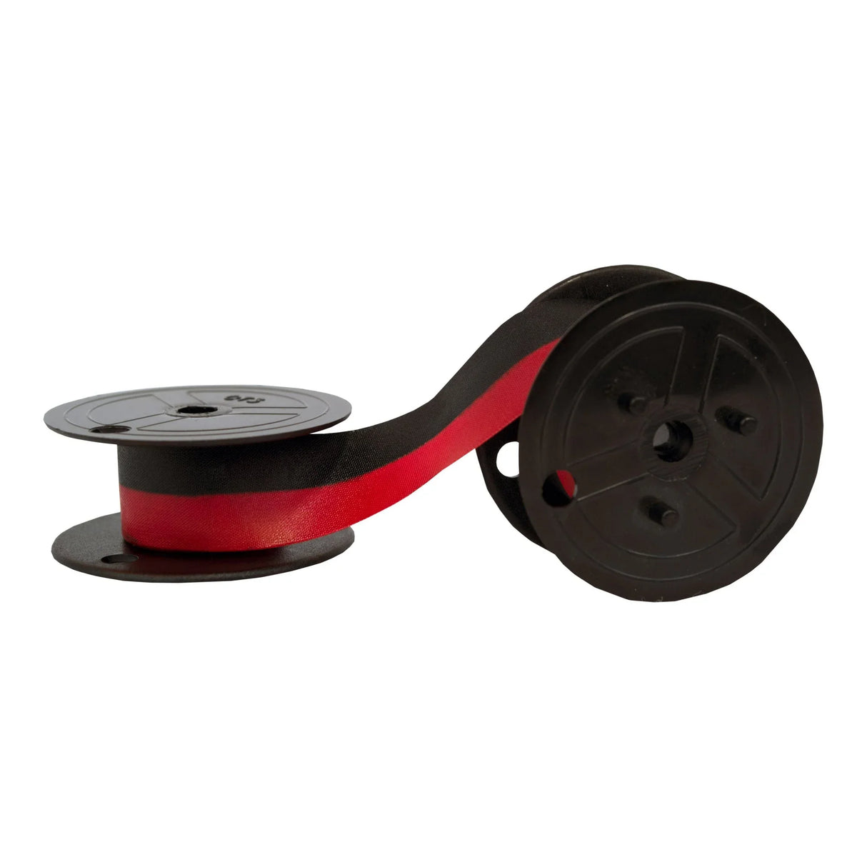 Two-color black and red ink ribbon refill on plastic spools for typewriter or calculator