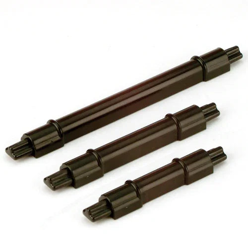 Three black high-capacity plastic organizer tray rods in different sizes on white background.