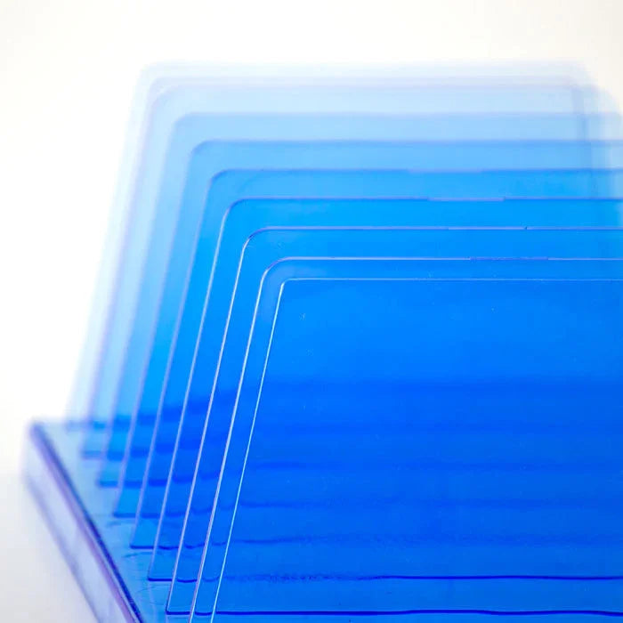 Blue acrylic vertical file sorter organizer for office desk document storage