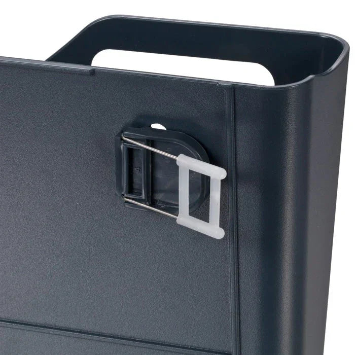 Black plastic file pocket organizer with mounting clip for office or school use