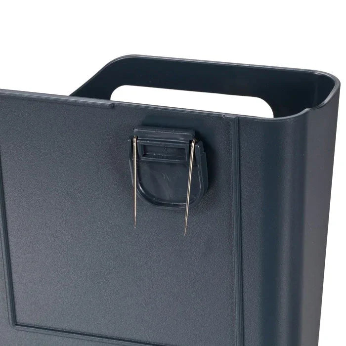 Black plastic wall file pocket with hanging hooks for office document organization