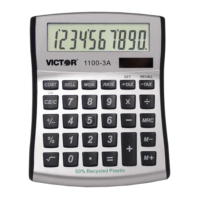 Victor 1100-3A desktop calculator with tax and cost functions, made with 50% recycled plastic