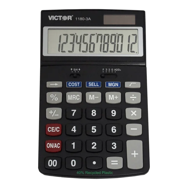 12-digit business calculator with large LCD display and multiple function keys