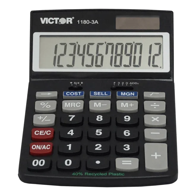 12-digit business calculator with large display and cost, sell, margin keys