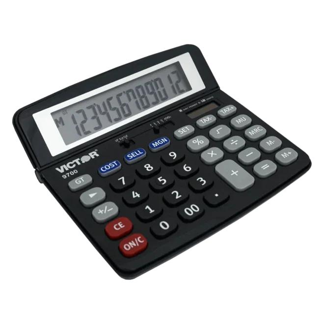12-digit desktop calculator with large LCD display and business function keys
