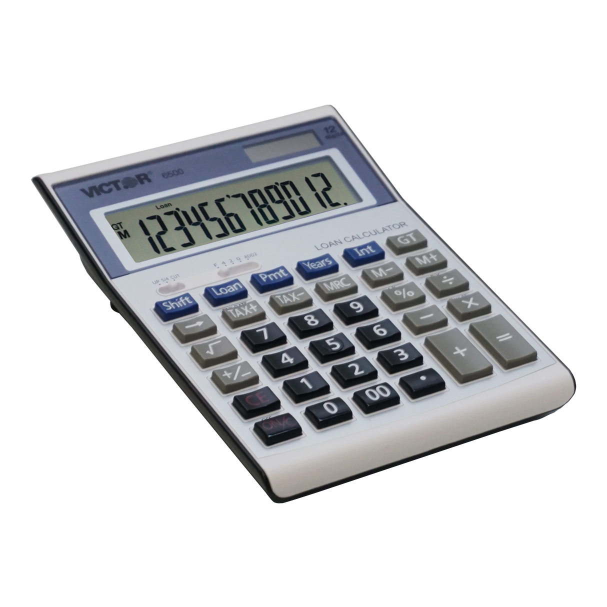 12-digit executive desktop financial calculator with large LCD screen and loan wizard buttons