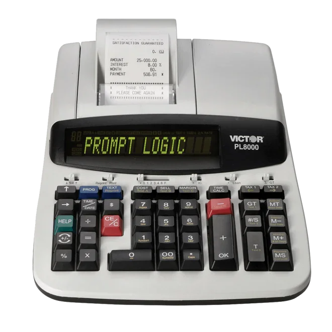 14-digit heavy-duty commercial printing calculator with large LCD and printed receipt