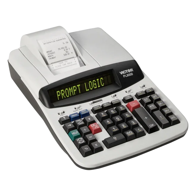 14-digit heavy duty commercial printing calculator with Prompt Logic display and paper roll