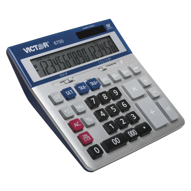16-digit extra large desktop calculator with angled display and tax function keys