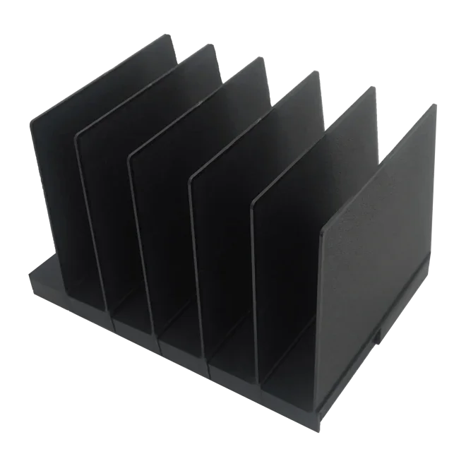 Black desktop file organizer with six expandable slots for office or school document storage