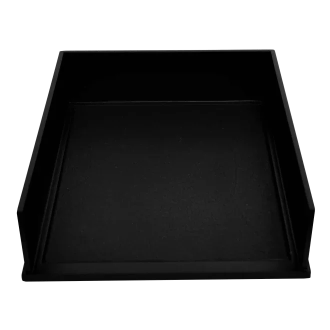 Black front load stacking letter tray for office paper organization
