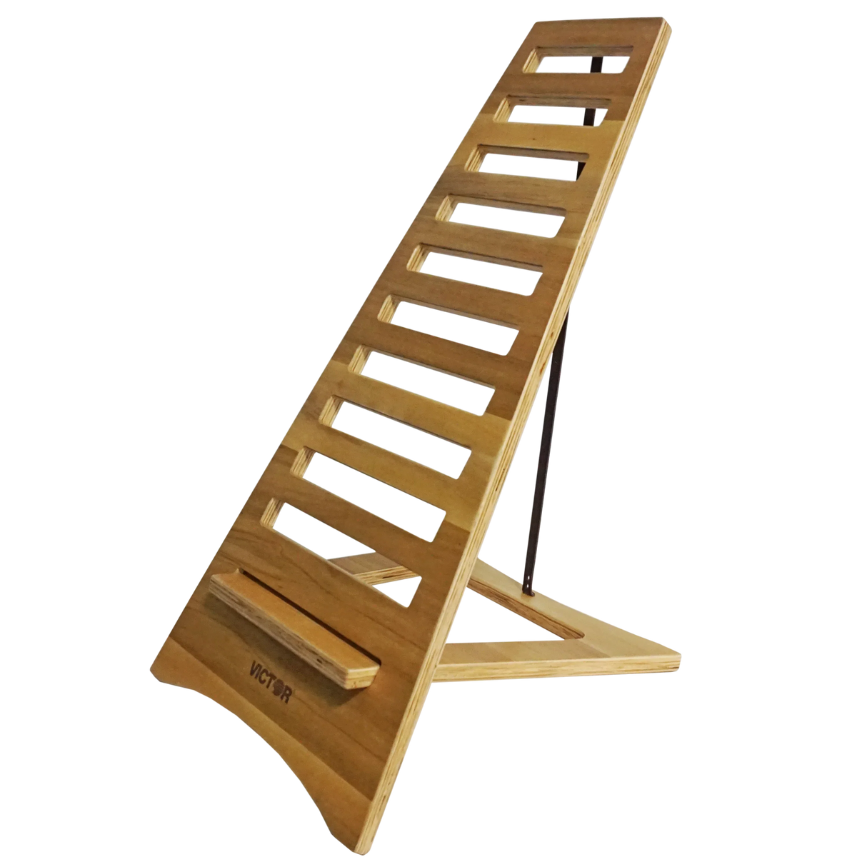 Wooden standing desk converter with slotted design for ergonomic workspace setup