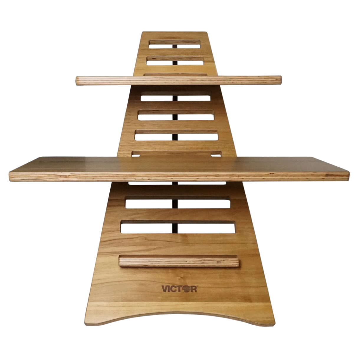 Wooden standing desk converter with adjustable tiers for ergonomic workspace setup