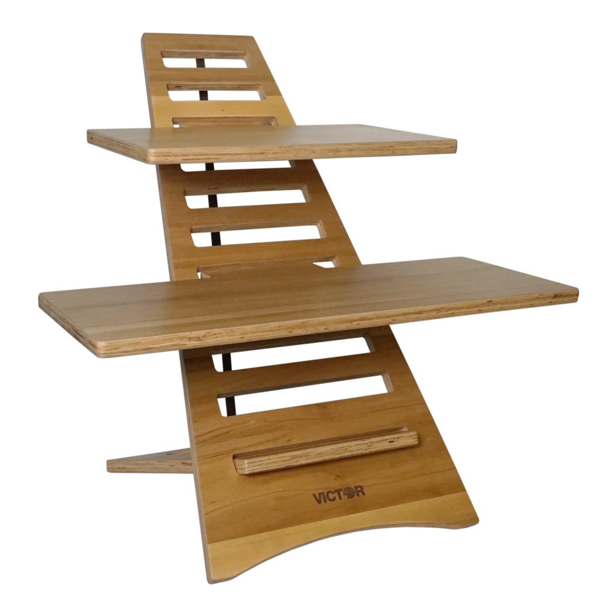 Victor wooden standing desk converter with dual tiers for ergonomic workspace setup