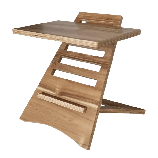 High-rise acacia wood laptop riser with slanted, modern design for ergonomic workspace