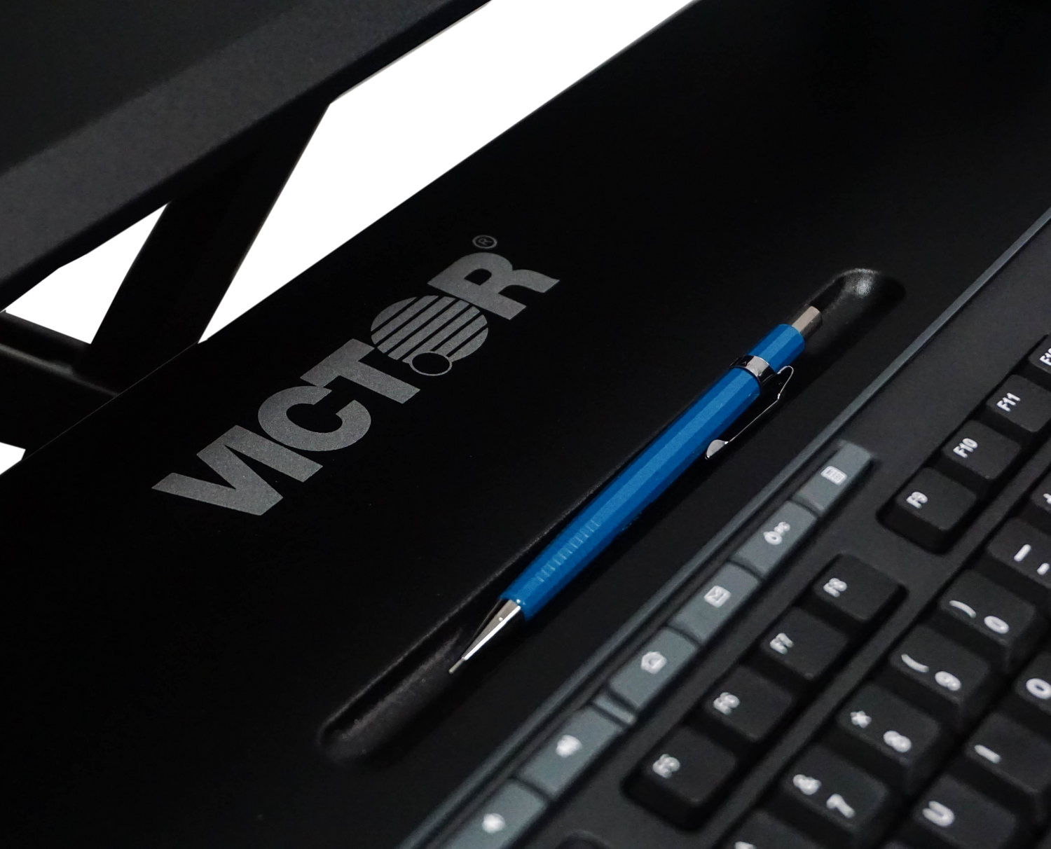 VICTOR® High Rise™ Adjustable Height Corner Standing Desk with Removable Keyboard Tray