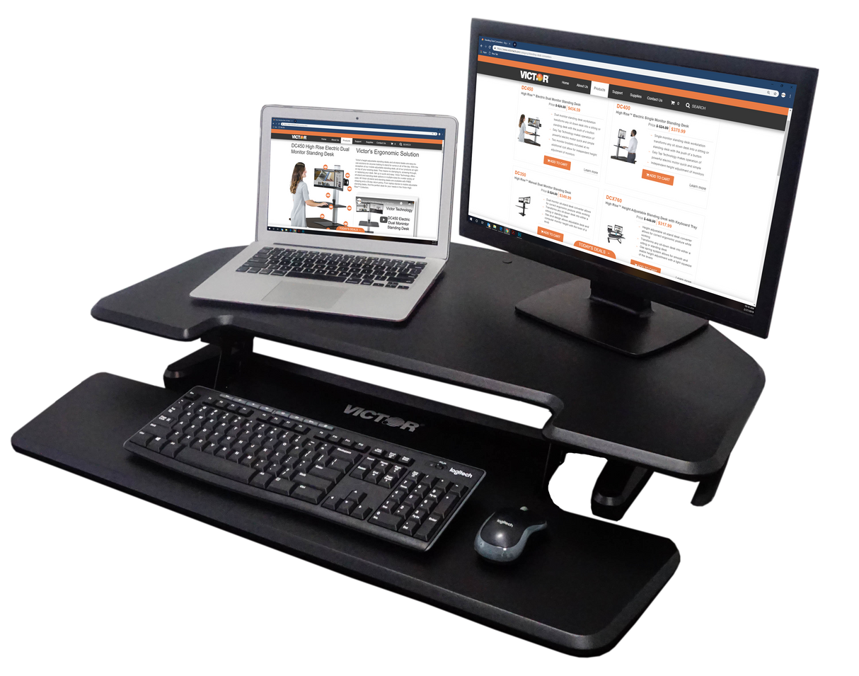 VICTOR® High Rise™ Adjustable Height Corner Standing Desk with Removable Keyboard Tray