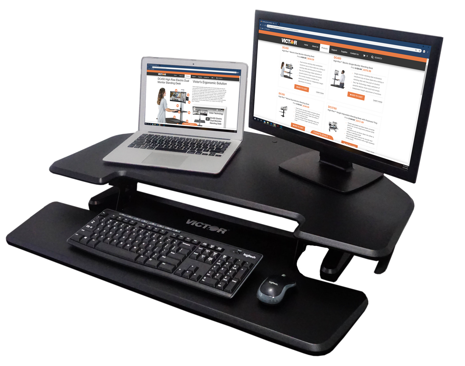 VICTOR® High Rise™ Adjustable Height Corner Standing Desk with Removable Keyboard Tray