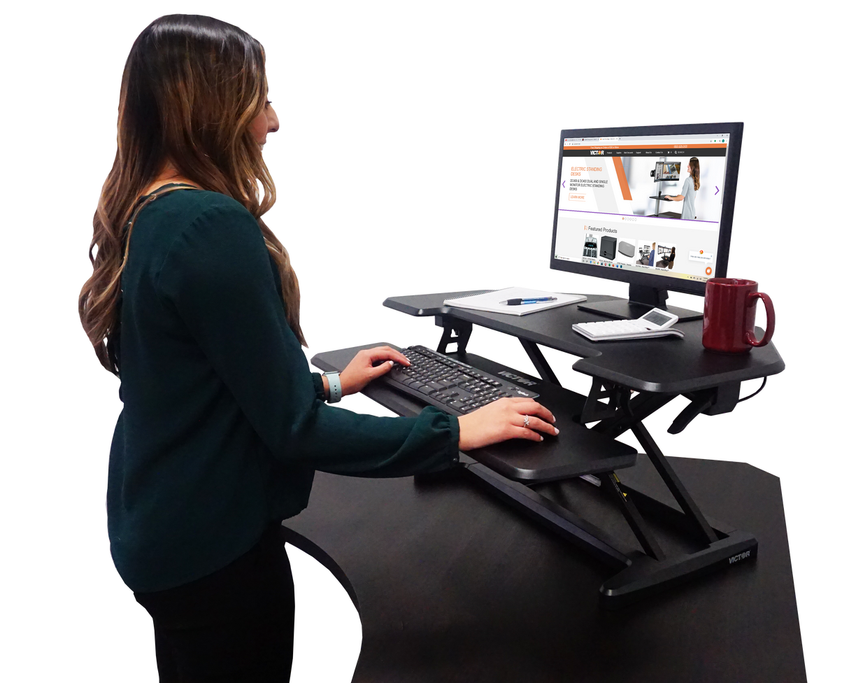 VICTOR® High Rise™ Adjustable Height Corner Standing Desk with Removable Keyboard Tray