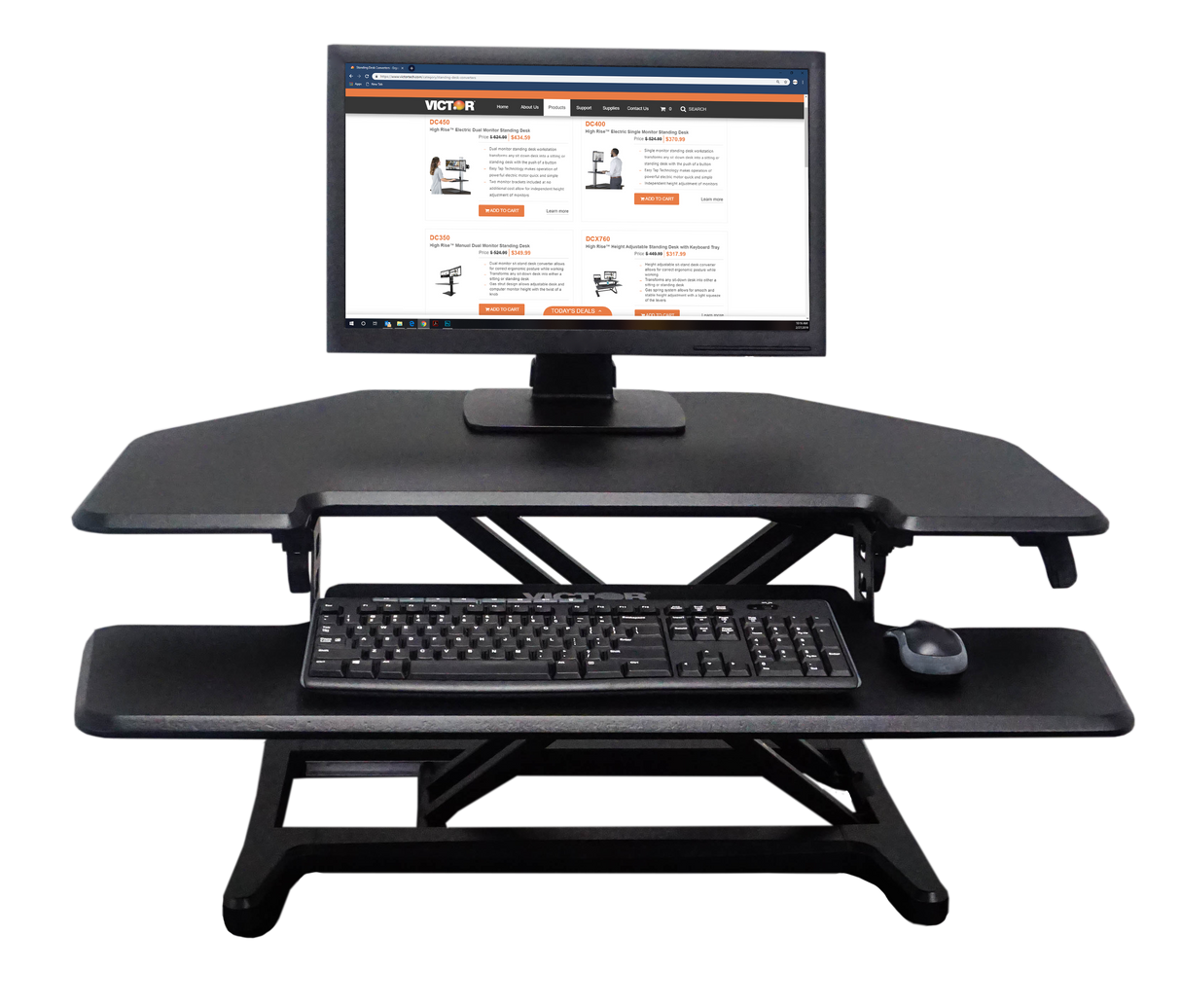 VICTOR® High Rise™ Adjustable Height Corner Standing Desk with Removable Keyboard Tray