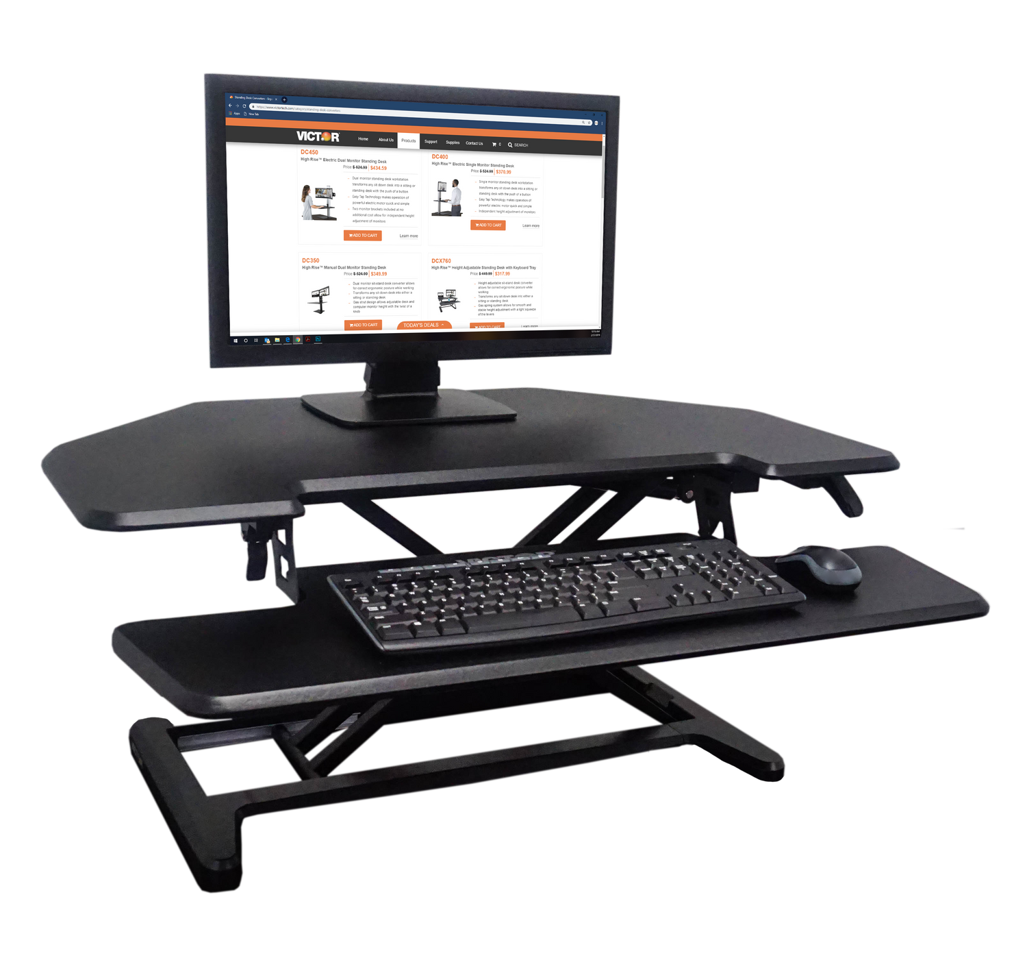 VICTOR® High Rise™ Adjustable Height Corner Standing Desk with Removable Keyboard Tray