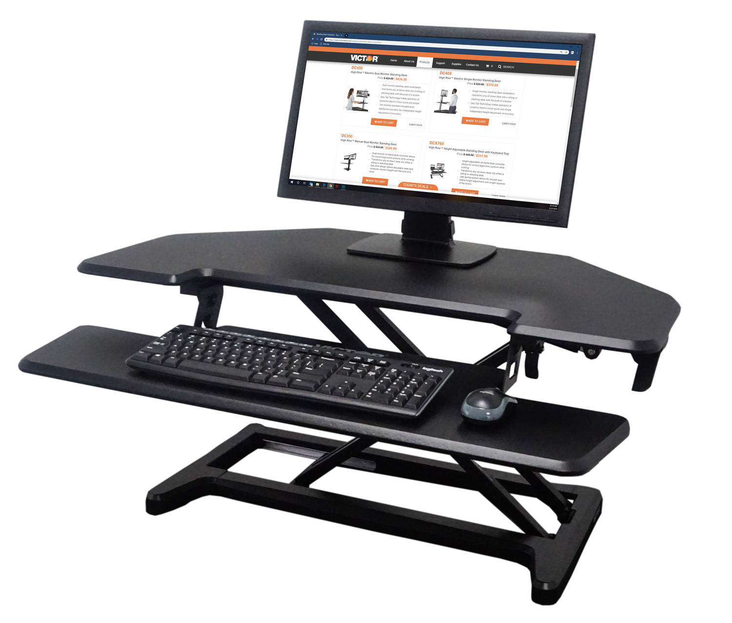 VICTOR® High Rise™ Adjustable Height Corner Standing Desk with Removable Keyboard Tray
