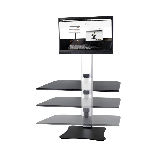 Electric single monitor standing desk with adjustable height and spacious work surface