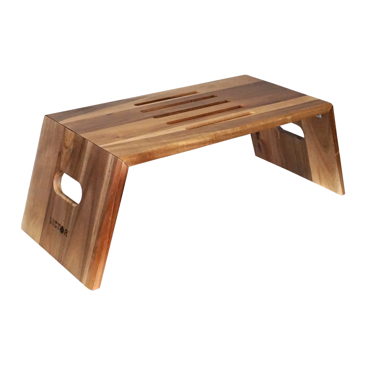 Portable acacia wood folding laptop desk with vented top and side handles