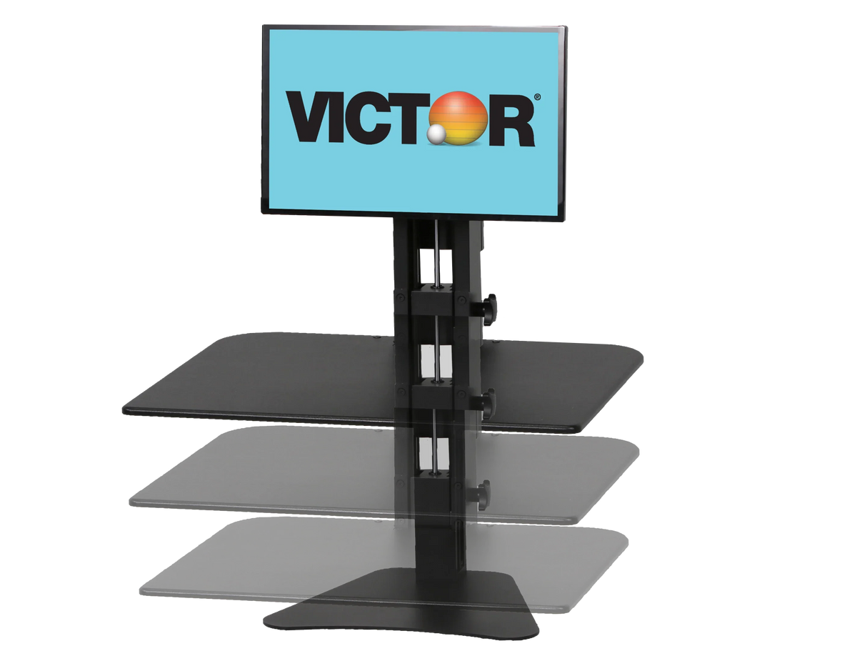 Adjustable single monitor standing desk riser with multiple height options