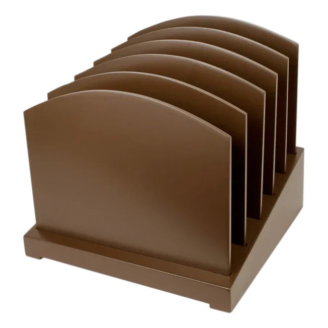 Brown incline file sorter desktop organizer with five slots for documents